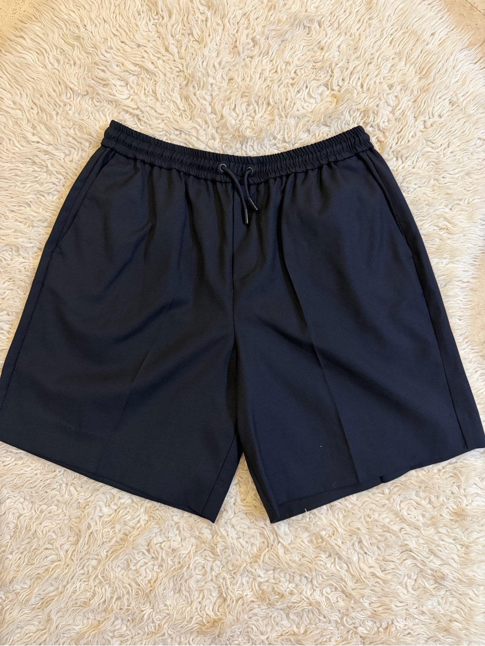 The Kooples Navy wool blend Men's Black Elastic Waist Drawstring Shorts